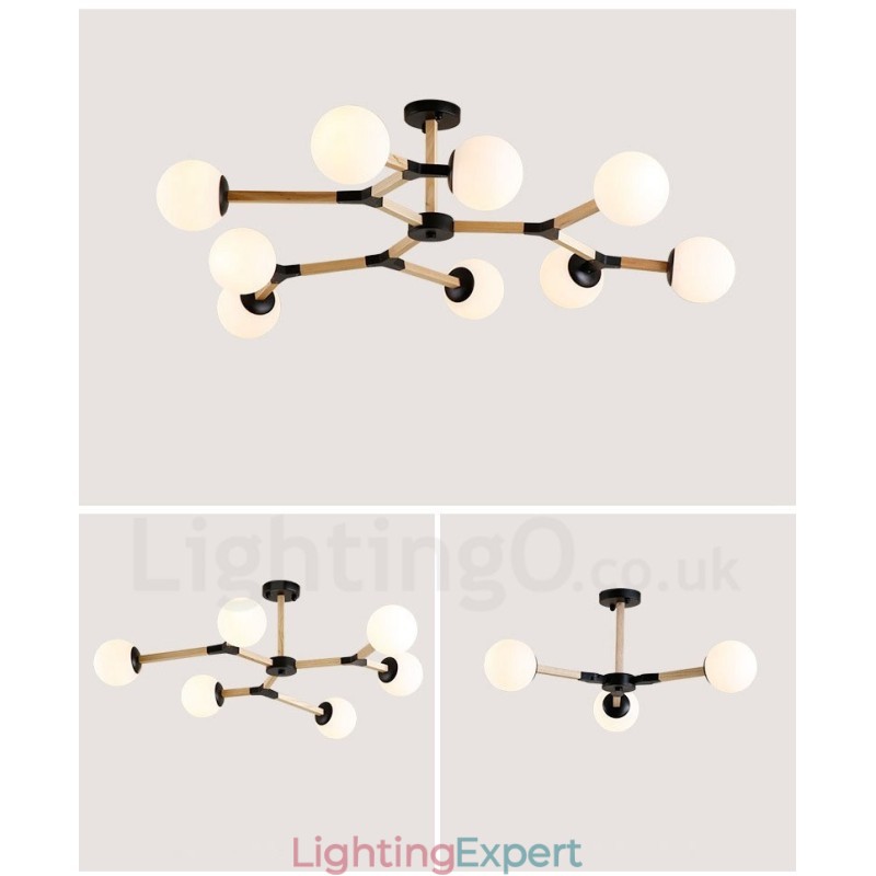 Wooden Nordic Modern Magic Bean Wood Molecular Chandelier with Glass Shades