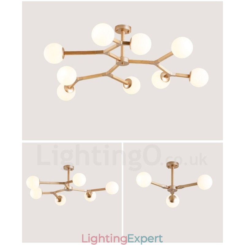 Wooden Nordic Modern Magic Bean Wood Molecular Chandelier with Glass Shades