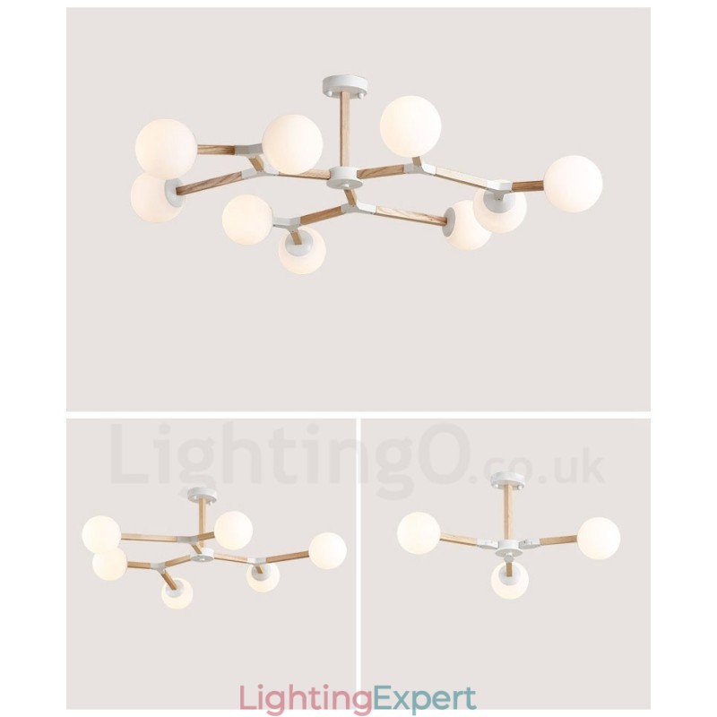 Wooden Nordic Modern Magic Bean Wood Molecular Chandelier with Glass Shades