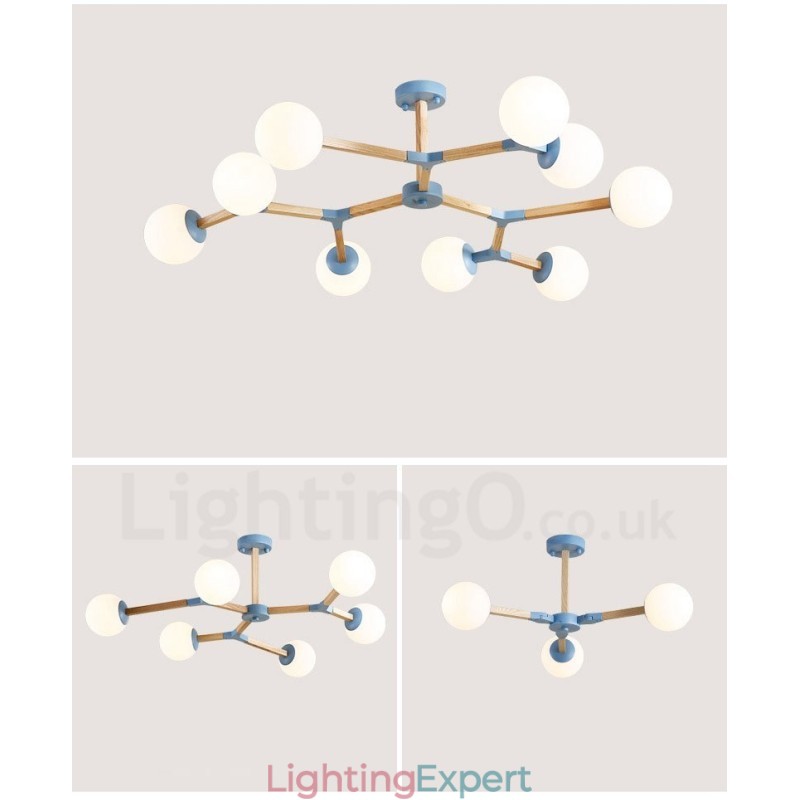 Wooden Nordic Modern Magic Bean Wood Molecular Chandelier with Glass Shades