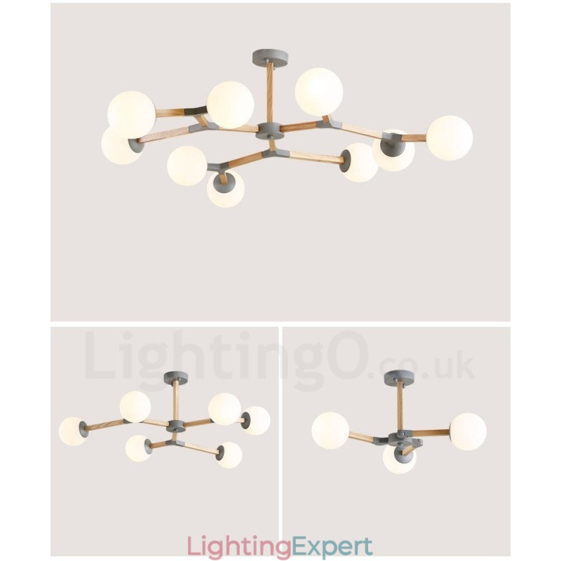 Wooden Nordic Modern Magic Bean Wood Molecular Chandelier with Glass Shades