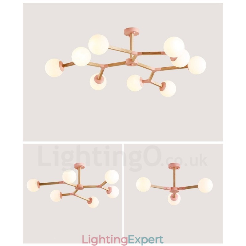 Wooden Nordic Modern Magic Bean Wood Molecular Chandelier with Glass Shades