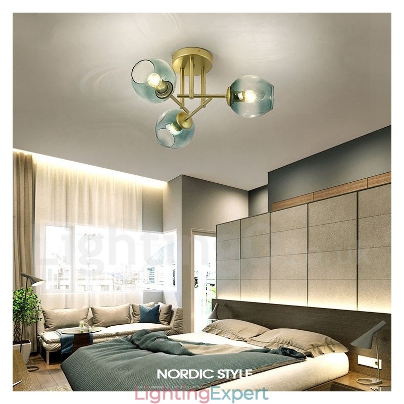 3 Light Rustic Lodge Stainless Steel Chandelier with Clear or Blue Glass Shades