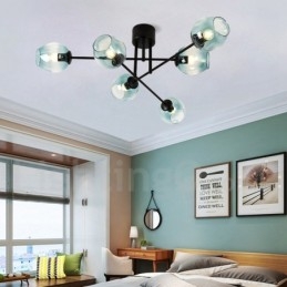 6 Light Rustic Lodge Stainless Steel Chandelier with Clear or Blue Glass Shades