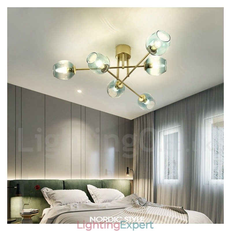 6 Light Rustic Lodge Stainless Steel Chandelier with Clear or Blue Glass Shades