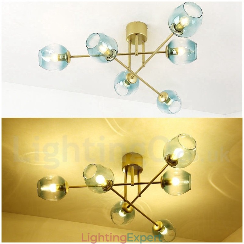 6 Light Rustic Lodge Stainless Steel Chandelier with Clear or Blue Glass Shades