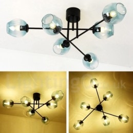 6 Light Rustic Lodge Stainless Steel Chandelier with Clear or Blue Glass Shades