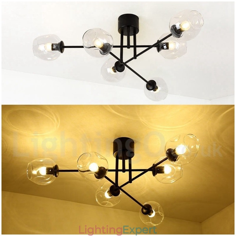 6 Light Rustic Lodge Stainless Steel Chandelier with Clear or Blue Glass Shades