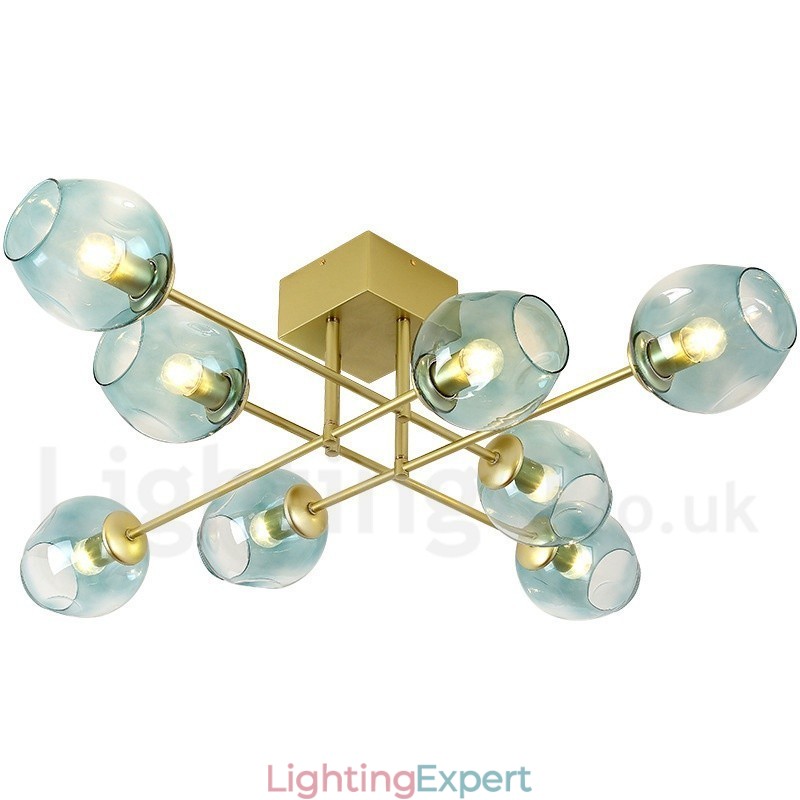8 Light Rustic Lodge Stainless Steel Chandelier with Clear or Blue Glass Shades