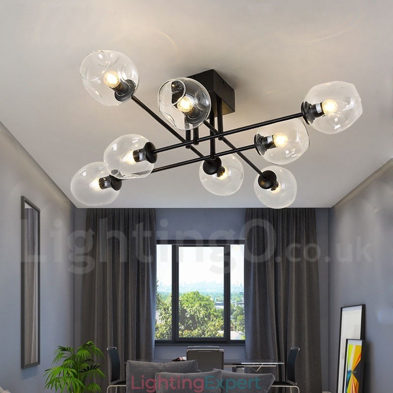 8 Light Rustic Lodge Stainless Steel Chandelier with Clear or Blue Glass Shades