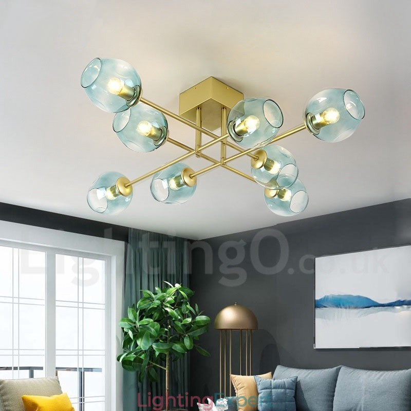 8 Light Rustic Lodge Stainless Steel Chandelier with Clear or Blue Glass Shades