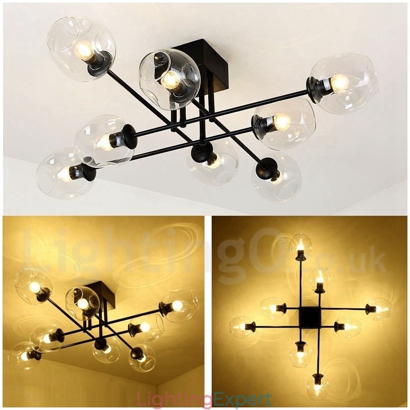 8 Light Rustic Lodge Stainless Steel Chandelier with Clear or Blue Glass Shades