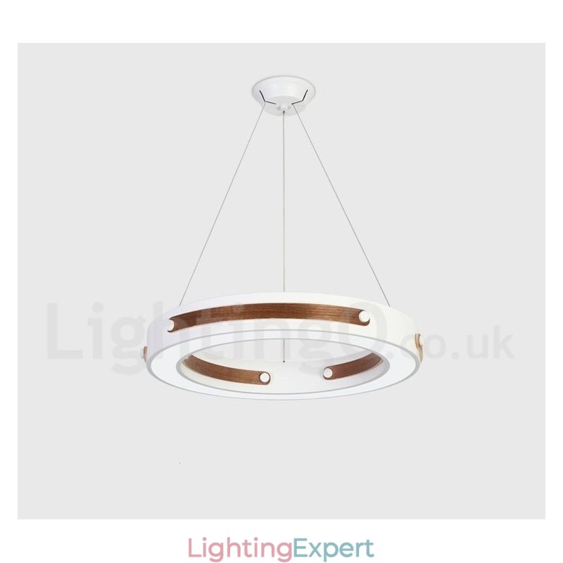 Multi Wood Colours Ring Modern Contemporary Pendant Light with Acrylic Shade
