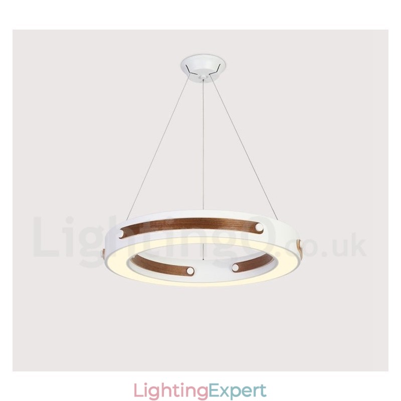 Multi Wood Colours Ring Modern Contemporary Pendant Light with Acrylic Shade