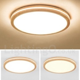 Dimmable Round Wooden with Lens Modern Contemporary Nordic Style Flush Mount Wood Ceiling Light with Acrylic Shade and Remote Control Also Can Be Used As Wall Light