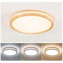 Dimmable Round Wooden with Lens Modern Contemporary Nordic Style Flush Mount Wood Ceiling Light with Acrylic Shade and Remote Control Also Can Be Used As Wall Light