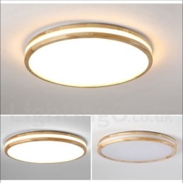 Dimmable Round Wooden with Lens Modern Contemporary Nordic Style Flush Mount Wood Ceiling Light with Acrylic Shade and Remote Control Also Can Be Used As Wall Light