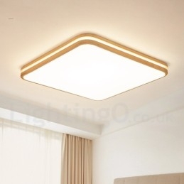 Square Wooden with Lens Modern Contemporary Nordic Style Flush Mount Wood Ceiling Light with Acrylic Shade and Remote Control Also Can Be Used As Wall Light