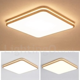 Square Wooden with Lens Modern Contemporary Nordic Style Flush Mount Wood Ceiling Light with Acrylic Shade and Remote Control Also Can Be Used As Wall Light