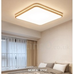 Square Wooden with Lens Modern Contemporary Nordic Style Flush Mount Wood Ceiling Light with Acrylic Shade and Remote Control Also Can Be Used As Wall Light