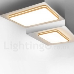Square Wooden with Lens Modern Contemporary Nordic Style Flush Mount Wood Ceiling Light with Acrylic Shade and Remote Control Also Can Be Used As Wall Light