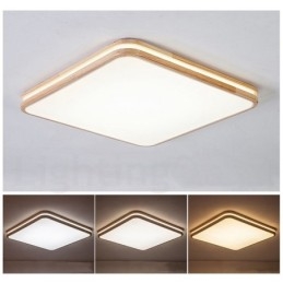 Square Wooden with Lens Modern Contemporary Nordic Style Flush Mount Wood Ceiling Light with Acrylic Shade and Remote Control Also Can Be Used As Wall Light
