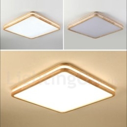 Square Wooden with Lens Modern Contemporary Nordic Style Flush Mount Wood Ceiling Light with Acrylic Shade and Remote Control Also Can Be Used As Wall Light