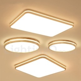 Square Wooden with Lens Modern Contemporary Nordic Style Flush Mount Wood Ceiling Light with Acrylic Shade and Remote Control Also Can Be Used As Wall Light