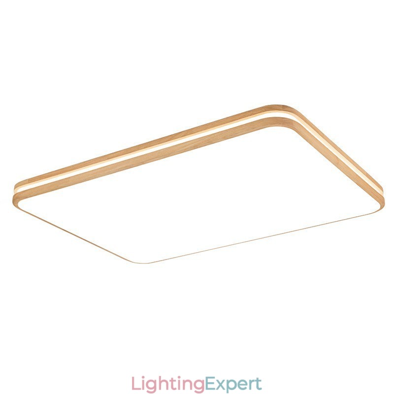 Dimmable Rectangle Wooden with Lens Modern Contemporary Nordic Style Flush Mount Wood Ceiling Light with Acrylic Shade and Remote Control Also Can Be Used As Wall Light