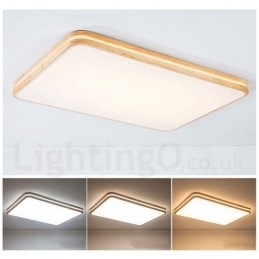 Dimmable Rectangle Wooden with Lens Modern Contemporary Nordic Style Flush Mount Wood Ceiling Light with Acrylic Shade and Remote Control Also Can Be Used As Wall Light