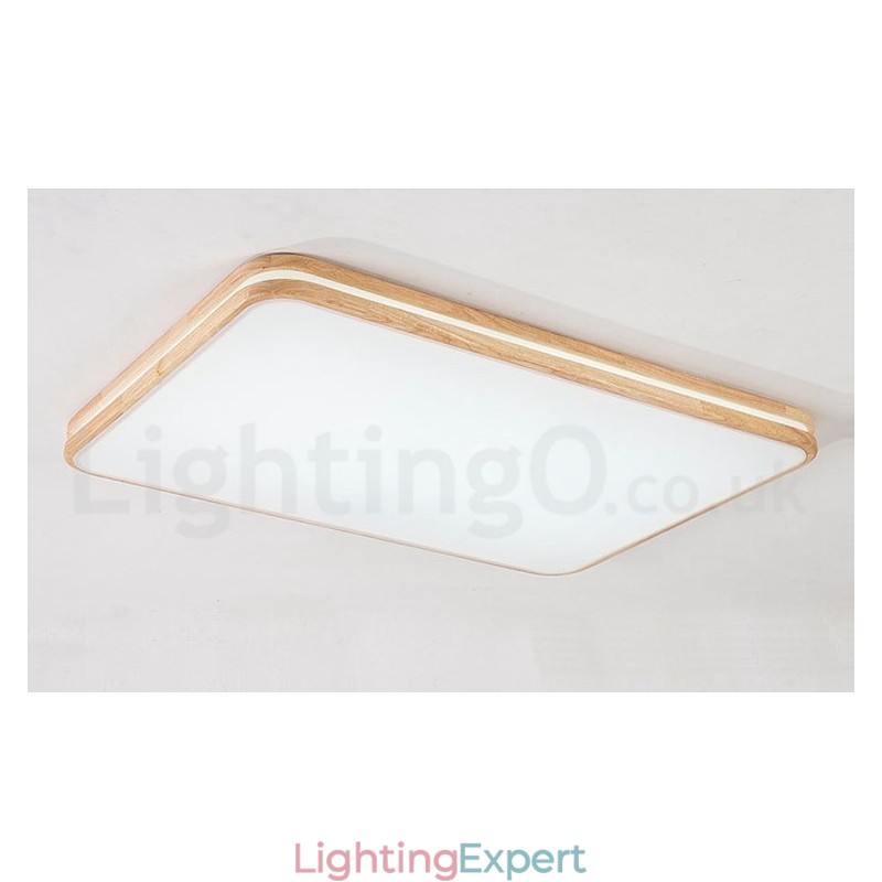 Dimmable Rectangle Wooden with Lens Modern Contemporary Nordic Style Flush Mount Wood Ceiling Light with Acrylic Shade and Remote Control Also Can Be Used As Wall Light