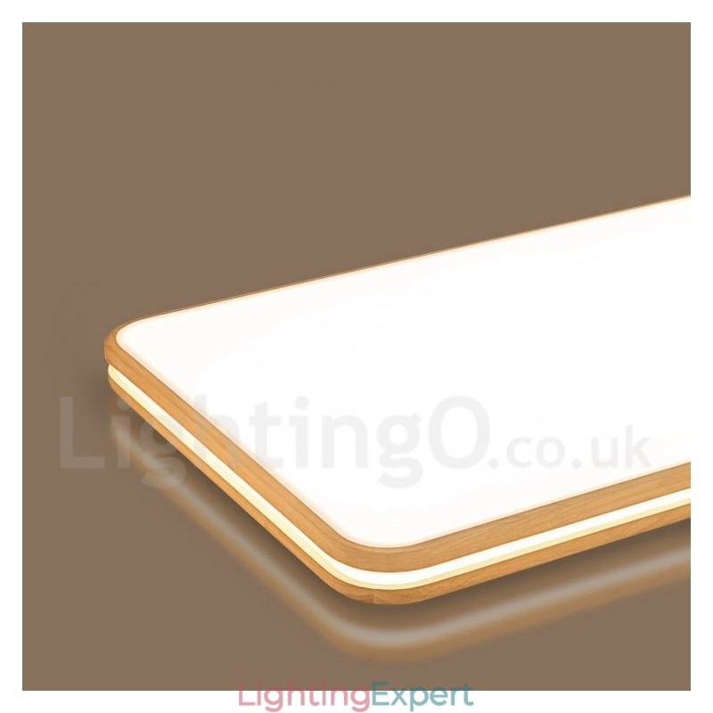 Dimmable Rectangle Wooden with Lens Modern Contemporary Nordic Style Flush Mount Wood Ceiling Light with Acrylic Shade and Remote Control Also Can Be Used As Wall Light