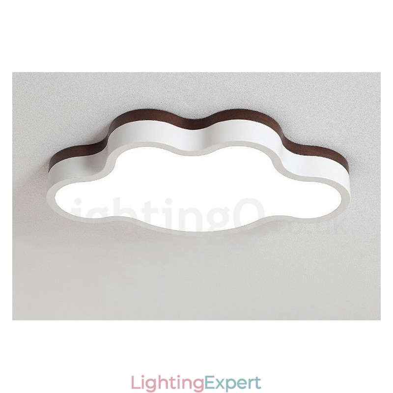 Retro Wooden Steel Flush Wood Light Kids Ceiling Light