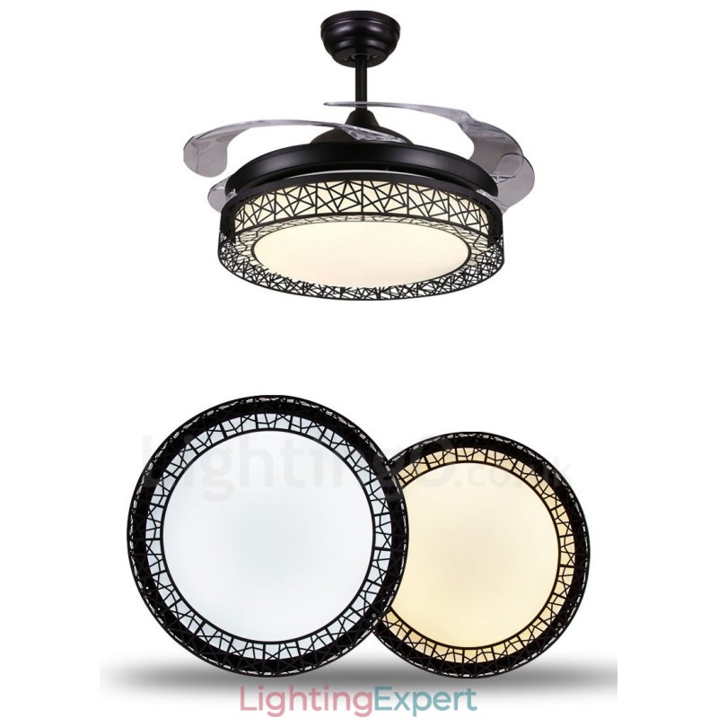 108CM (42") 91CM(36") Modern Contemporary Remote Control Hollow Ceiling Fan Light with Acrylic Shade Mute Pure Copper Motor