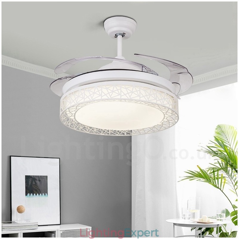 108CM (42") 91CM(36") Modern Contemporary Remote Control Hollow Ceiling Fan Light with Acrylic Shade Mute Pure Copper Motor