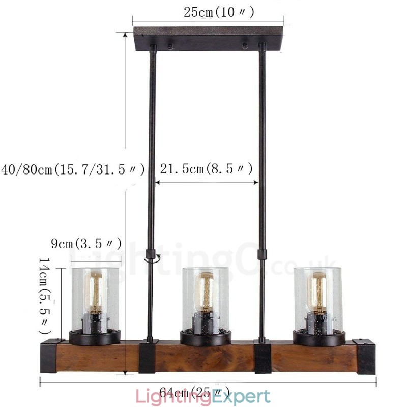 3 Light Vintage Wooden Chandelier Industrial Wind Loft Wood Linear Pendant Lighting