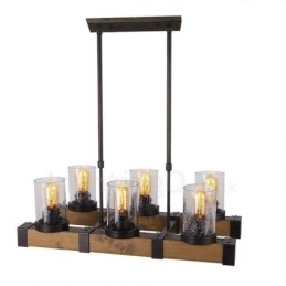 6 Light Vintage Wooden Chandelier Industrial Wind Loft Wood Linear Pendant Lighting