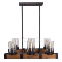 6 Light Vintage Wooden Chandelier Industrial Wind Loft Wood Linear Pendant Lighting
