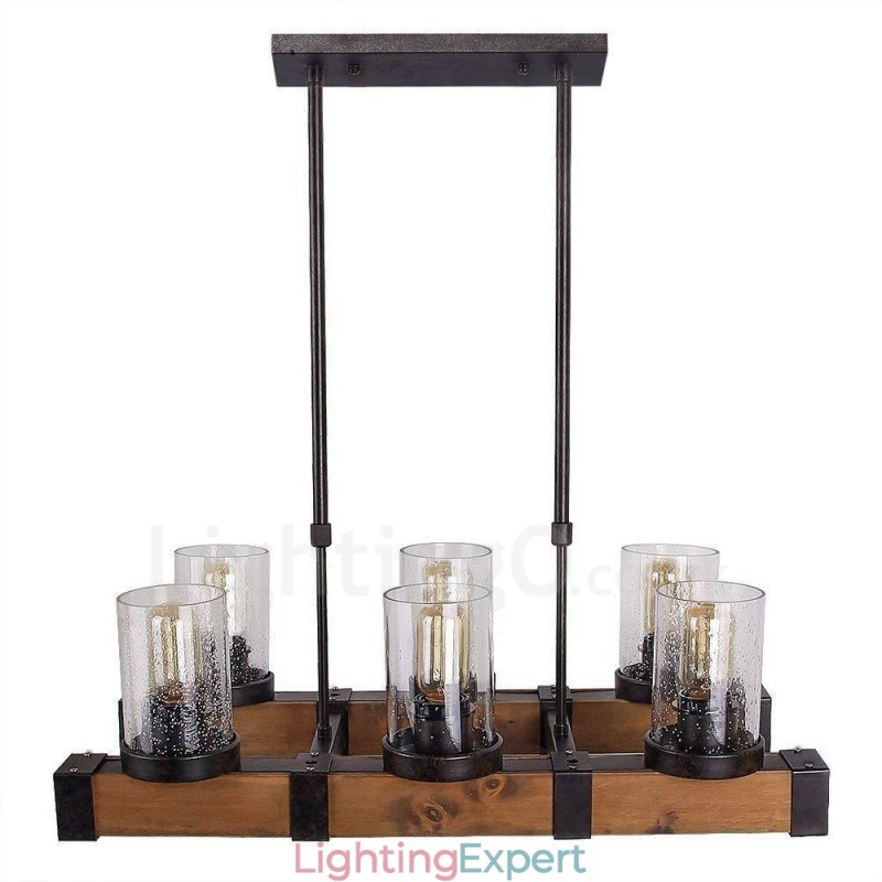 6 Light Vintage Wooden Chandelier Industrial Wind Loft Wood Linear Pendant Lighting