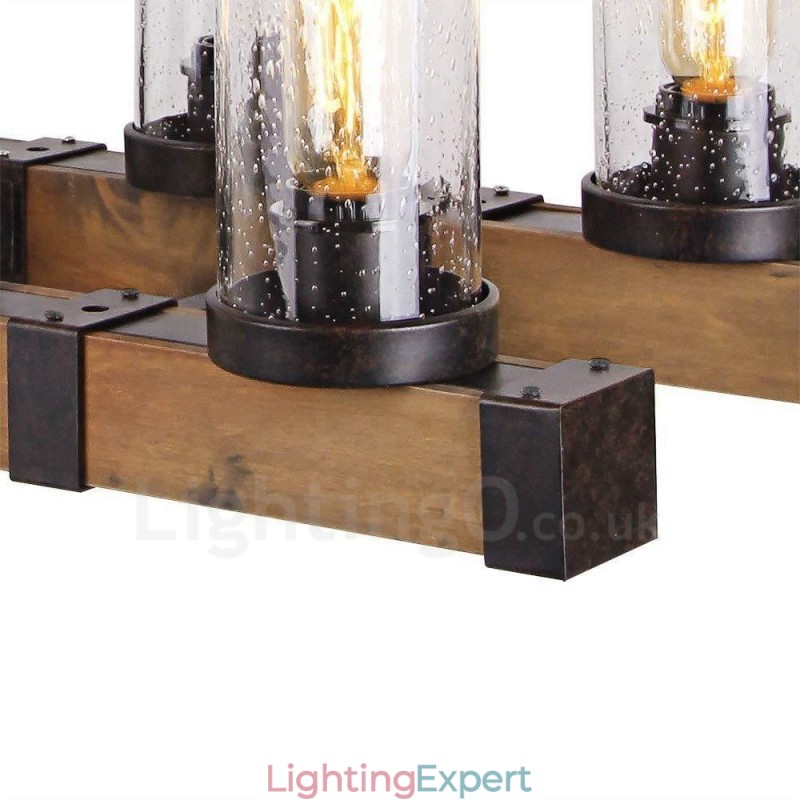 6 Light Vintage Wooden Chandelier Industrial Wind Loft Wood Linear Pendant Lighting