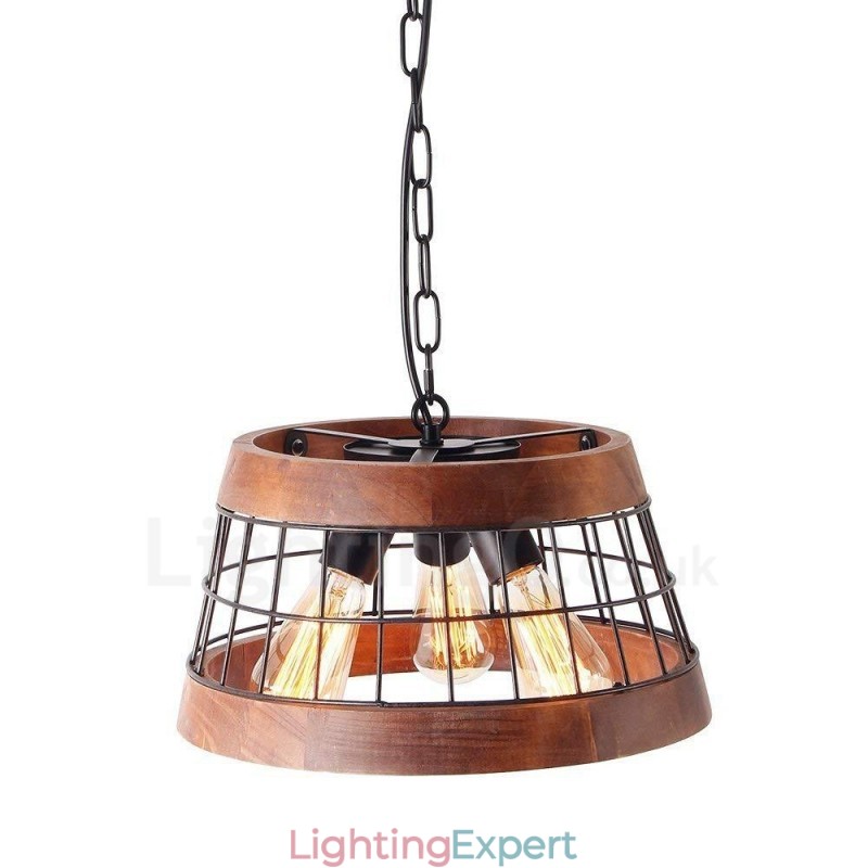 3 Light Ring Vintage Wooden Chandelier Industrial Wind Loft Wood Linear Pendant Lighting