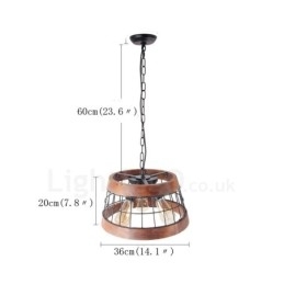 3 Light Ring Vintage Wooden Chandelier Industrial Wind Loft Wood Linear Pendant Lighting