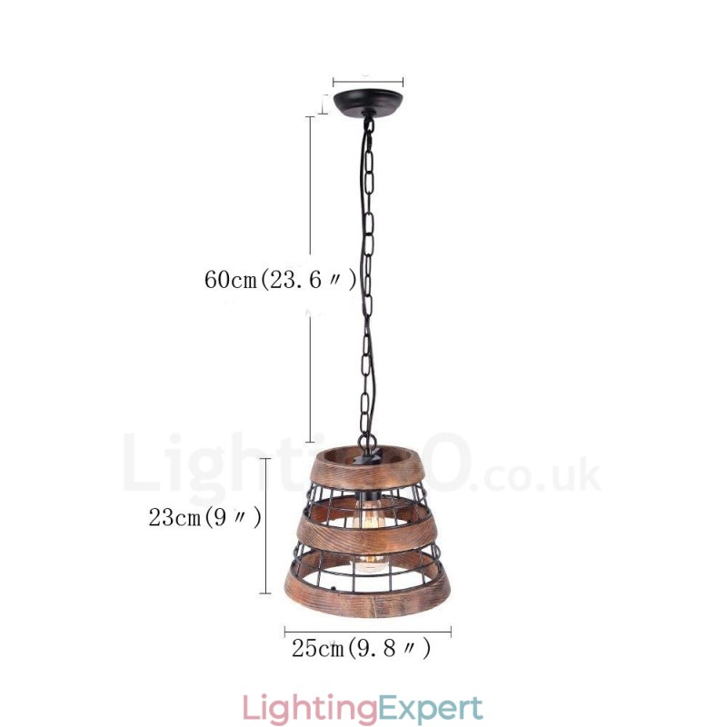1 Light Ring Vintage Wooden Chandelier Industrial Wind Loft Wood Linear Pendant Lighting