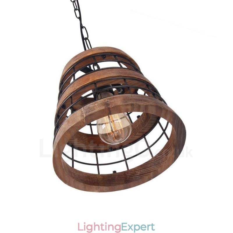 1 Light Ring Vintage Wooden Chandelier Industrial Wind Loft Wood Linear Pendant Lighting