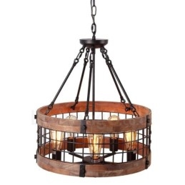 5 Light Drum Vintage Wooden Chandelier Industrial Wind Loft Wood Linear Pendant Lighting