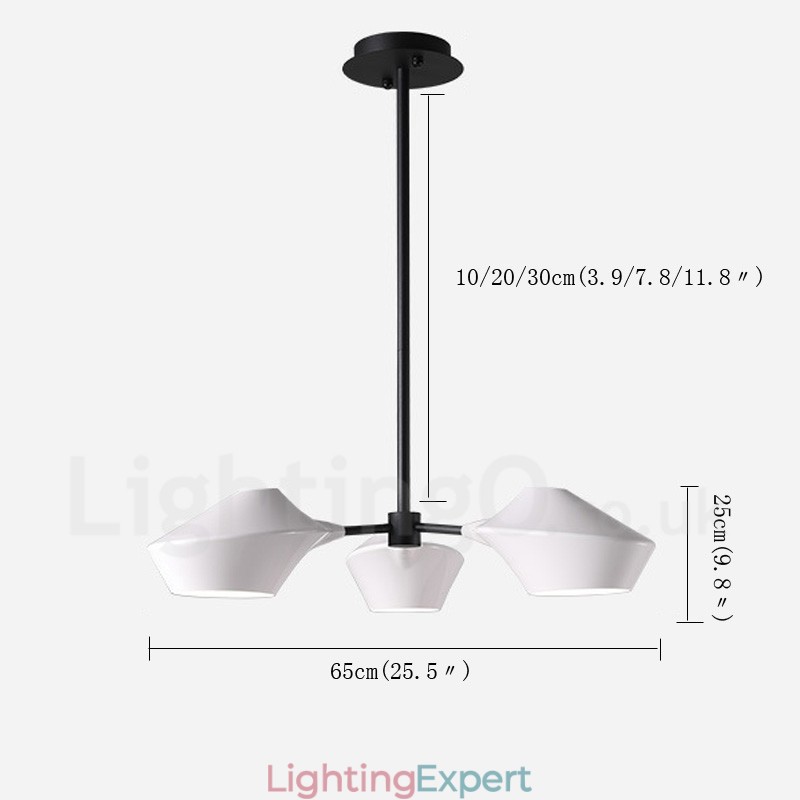 Linear Retro Chandelier 3 Light with Acrylic Shades Outdoors Garage