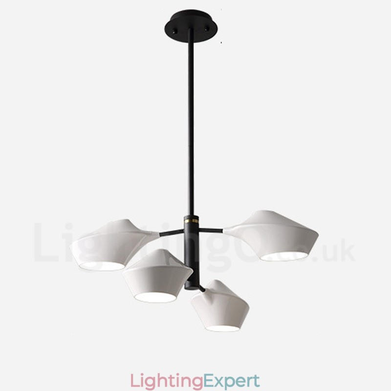Two Tiers Linear Retro Chandelier 4 Light with Acrylic Shades Outdoors Garage