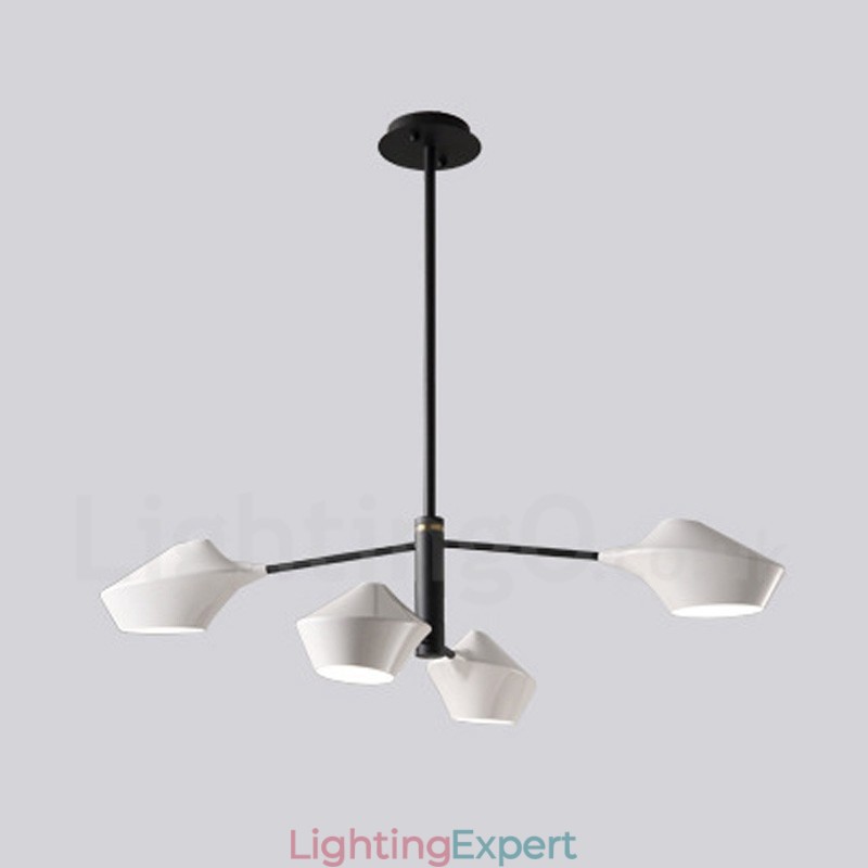 Two Tiers Linear Retro Chandelier 4 Light with Acrylic Shades Outdoors Garage