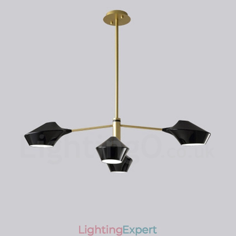 Two Tiers Linear Retro Chandelier 4 Light with Acrylic Shades Outdoors Garage