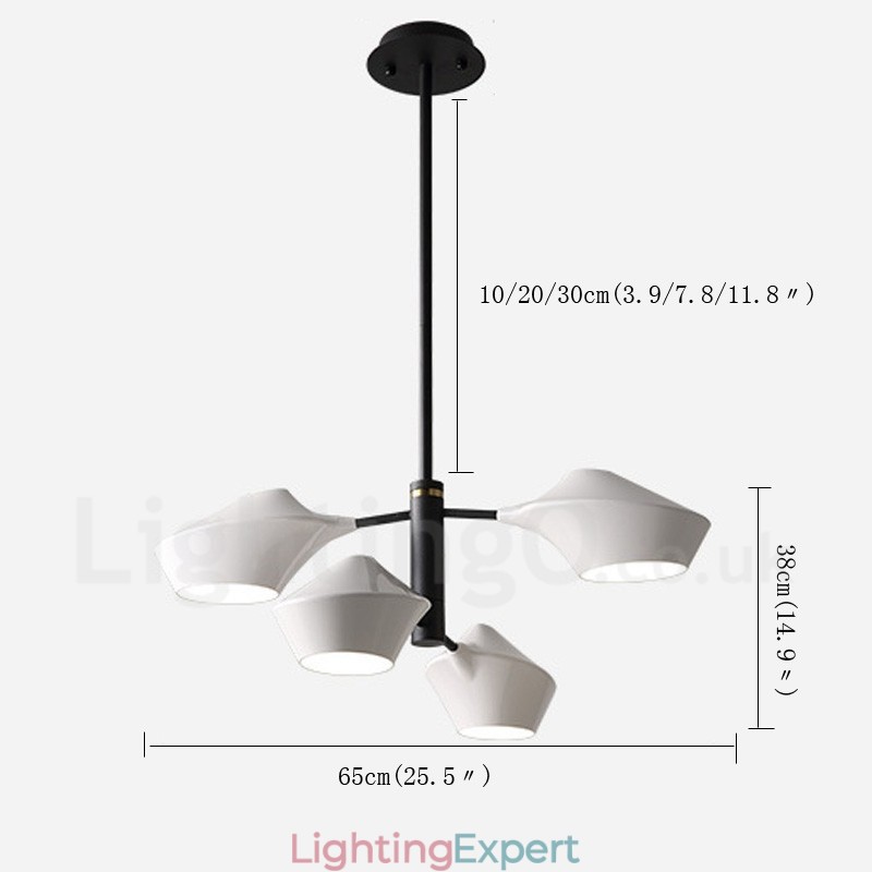 Two Tiers Linear Retro Chandelier 4 Light with Acrylic Shades Outdoors Garage